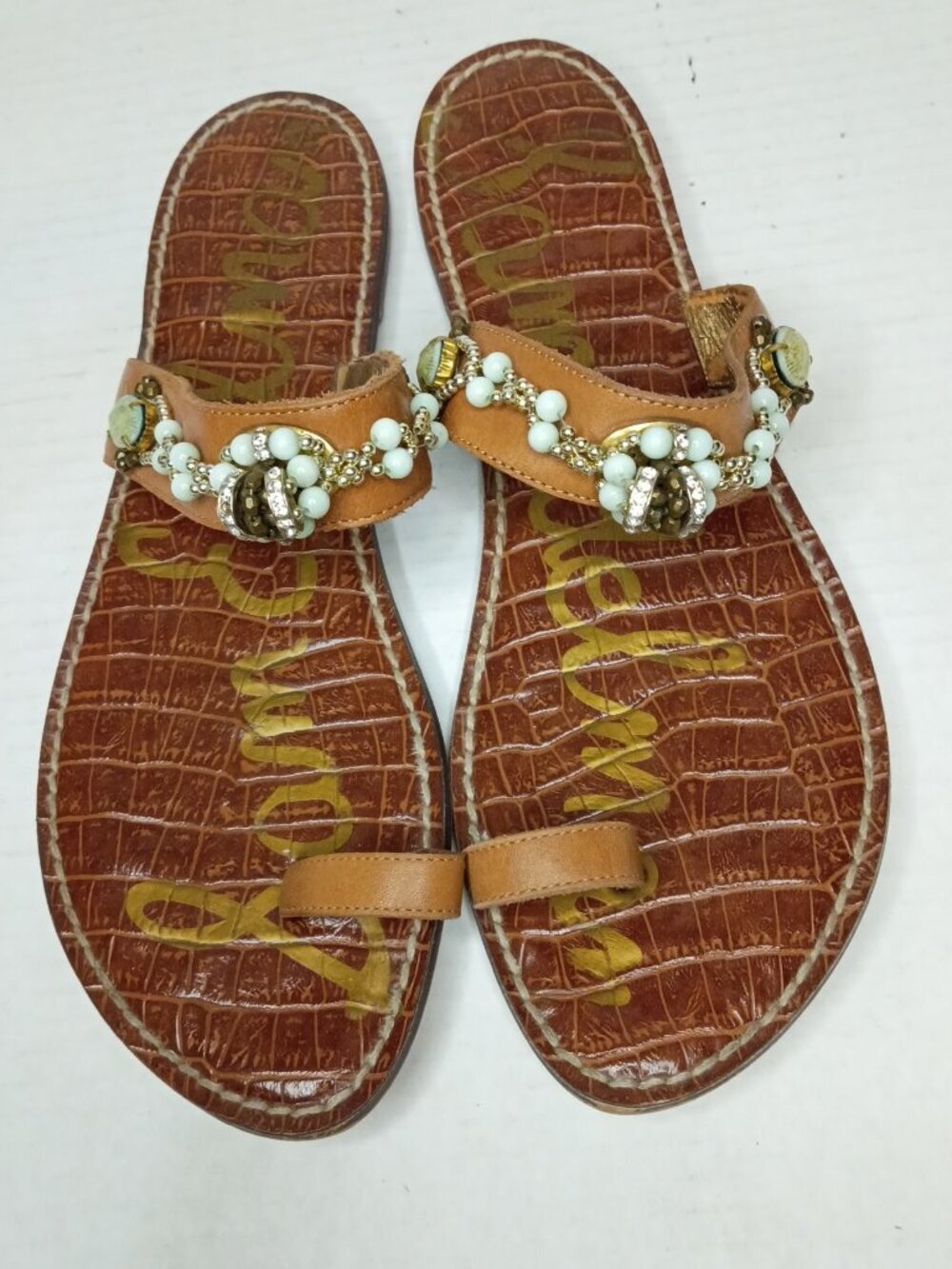 Sam Edelman Gillie Beaded Toe Ring Flat Sandals Women's Size 9.5M